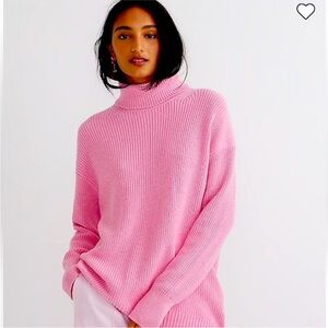 J Crew Ribbed 100% Cotton Pink Turtleneck Sweater